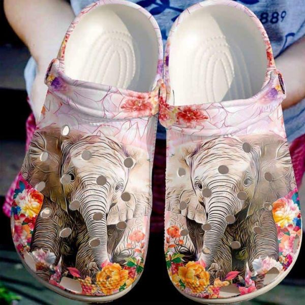 0x720 1600697772d7f3f9bc3a 2000x 600x600px Pink Flower Elephant Unisex Clog Shoes For Men And Women