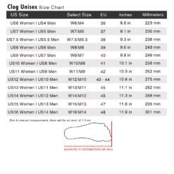 Clog Unisex Size Chart Updated 1500x1500 min 30 247x247px Owls Personalized Clog Custom Clog Shoes