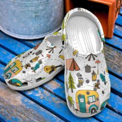 Camping Pattern Unisex Clog Shoes For Men And Women - Clog Shoes - White