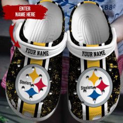 For Pittsburgh Steeler Fans Personalized Name Pittsburgh Steeler Unisex Clog Shoes. - Clog Shoes - Black