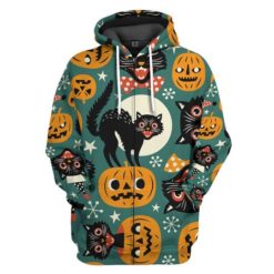 Halloween Black Cat All Over Print T-Shirt Hoodie Zip Hoodie - 3D Zip Hoodie - Black
