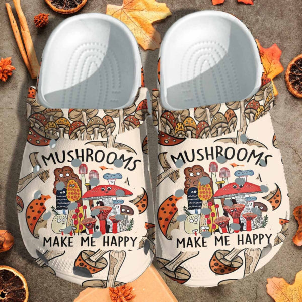 Make Me Happy Mushrooms Clog Shoes - Clog Shoes - White