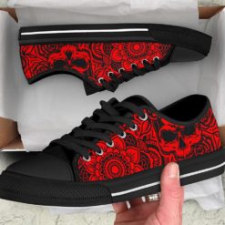 Mandala And Skull Low Top Shoes For Men And Women - Men's Shoes - Black