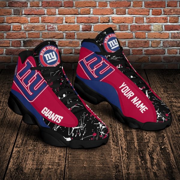 New York Giants Personalized Name Air Jordan 13 Shoes - Women's Air Jordan 13 - Black