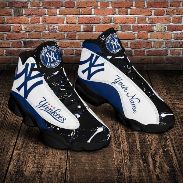 New York Yankees Personalized Name Air Jordan 13 Shoes - Men's Air Jordan 13 - Black