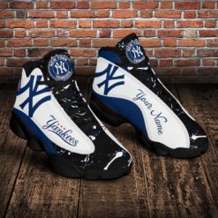New York Yankees Personalized Name Air Jordan 13 Shoes - Women's Air Jordan 13 - Black