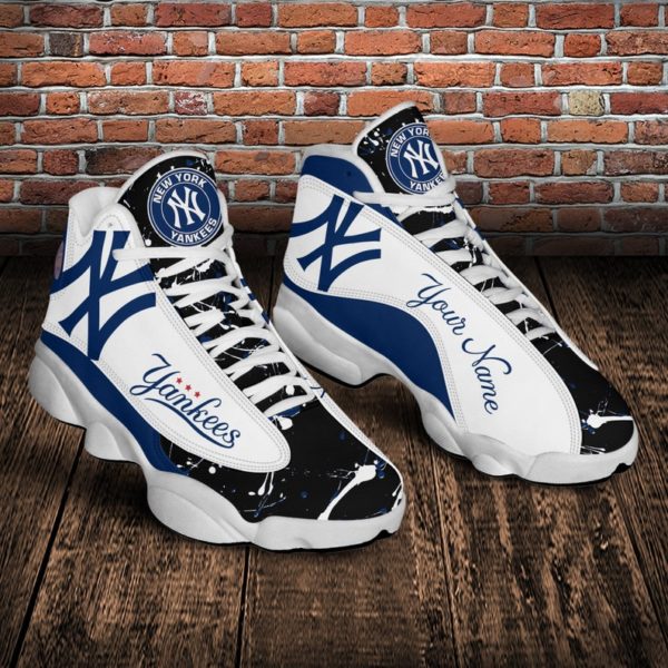 New York Yankees Personalized Name Air Jordan 13 Shoes - Women's Air Jordan 13 - White