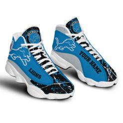 NFL Personalized Your Name Detroit Lions Air Jordan 13 Shoes - Men's Air Jordan 13 - White
