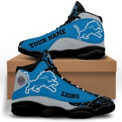 NFL Personalized Your Name Detroit Lions Air Jordan 13 Shoes - Women's Air Jordan 13 - Black