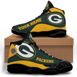 NFL Personalized Your Name Green Bay Packers Air Jordan 13 Shoes - Women's Air Jordan 13 - Black