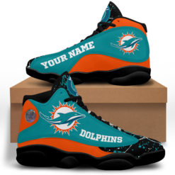 NFL Personalized Your Name Miami Dolphins Air Jordan 13 Shoes - Women's Air Jordan 13 - Black