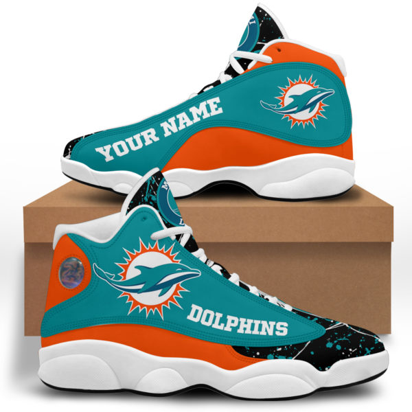 NFL Personalized Your Name Miami Dolphins Air Jordan 13 Shoes - Women's Air Jordan 13 - White