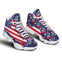 Personalized Name American Flag Star Air Jordan 13 Shoes - Men's Air Jordan 13 - White