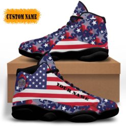 Personalized Name American Flag Star Air Jordan 13 Shoes - Women's Air Jordan 13 - Black