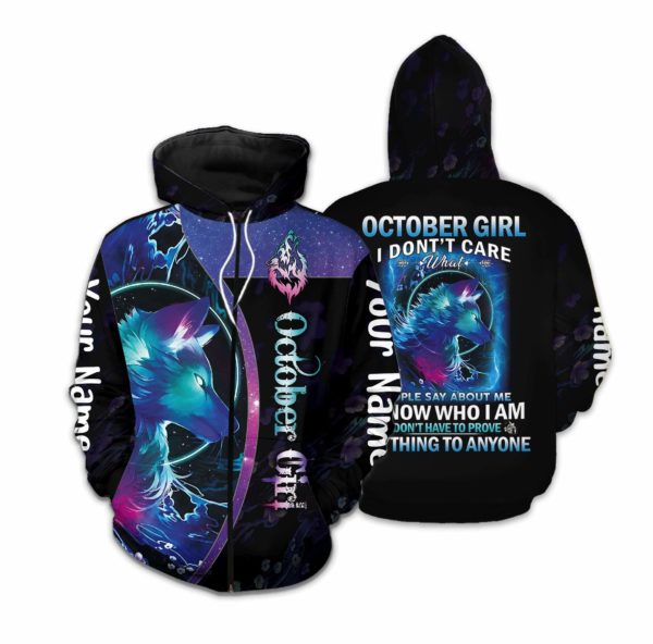 Personalized Name October Girl Wolf Birthday Gift All Over Print 3D Hoodie Zip Hoodie - 3D Zip Hoodie - Black