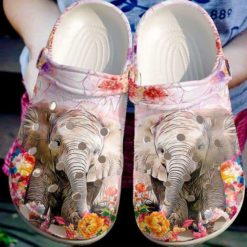Pink Flower Elephant Unisex Clog Shoes For Men And Women - Clog Shoes - Pink