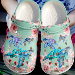 Sea Turtles With Roses Clog Shoes. - Clog Shoes - Light Blue