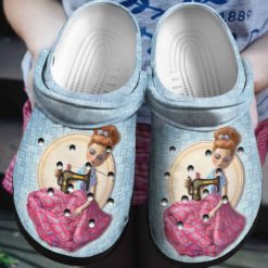 Sewing Girl Clog Shoes Style For Women Men - Clog Shoes - Light Blue
