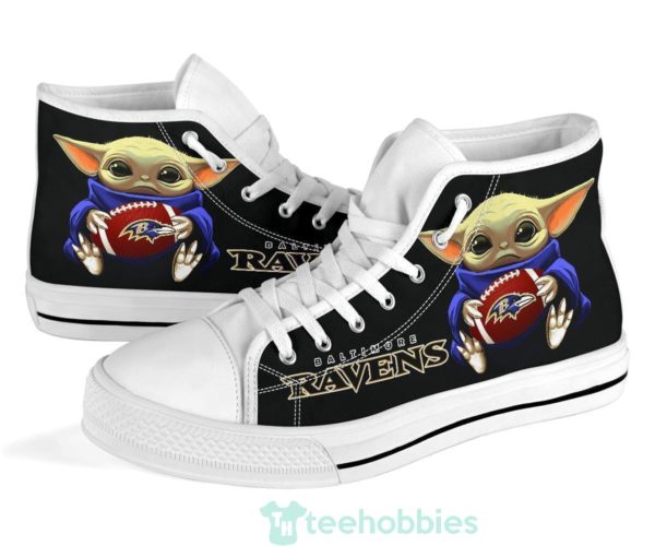 baby yoda hug ravens high top shoes fan gift 01 8ouXv 600x500px Baby Yoda Hug Ravens High Top Shoes Fan Gift