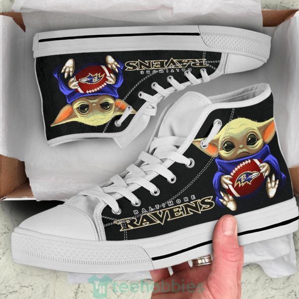 baby yoda hug ravens high top shoes fan gift 02 G5psT 600x600px Baby Yoda Hug Ravens High Top Shoes Fan Gift