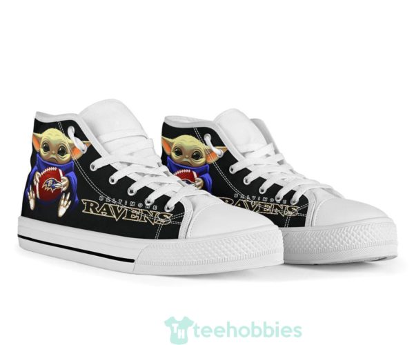 baby yoda hug ravens high top shoes fan gift 07 w2lFS 600x500px Baby Yoda Hug Ravens High Top Shoes Fan Gift