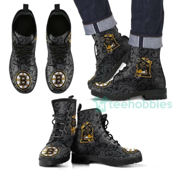 boston bruins leather boots shoes men women 1 gewTE 600x600px Boston Bruins Leather Boots Shoes Men Women