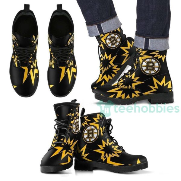 boston bruins pattern leather boots shoes 1 2yjdX 600x600px Boston Bruins Pattern Leather Boots Shoes