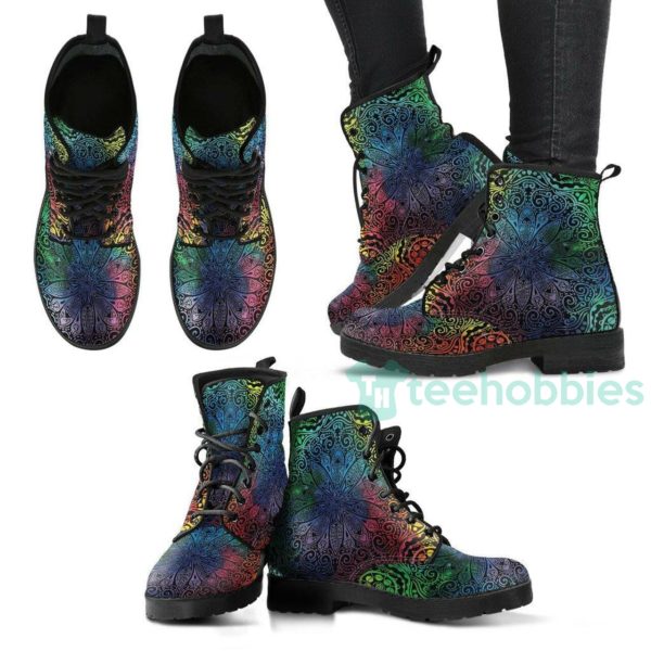 colorful mandala handcrafted leather boots shoes 1 by8p8 600x600px Colorful Mandala Handcrafted Leather Boots Shoes