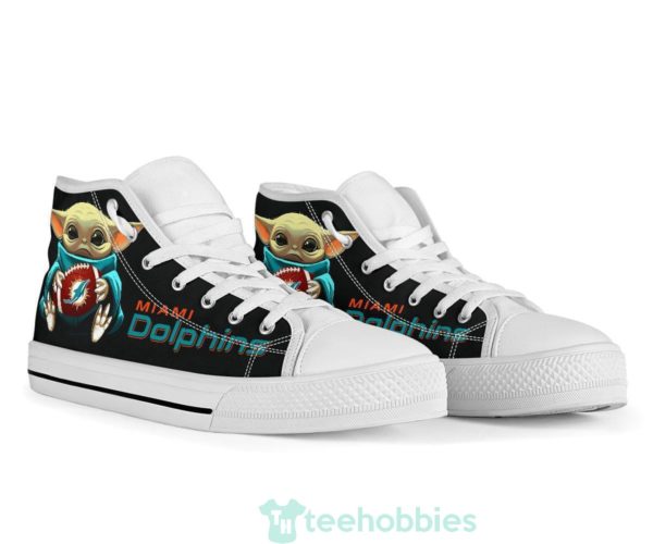 dolphins cute baby yoda high top shoes fan gift 4 ECAju 600x500px Dolphins Cute Baby Yoda High Top Shoes Fan Gift