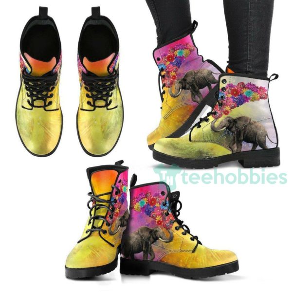 elephant with flowers handcrafted leather boots shoes 1 ox8Mf 600x600px Elephant With Flowers Handcrafted Leather Boots Shoes