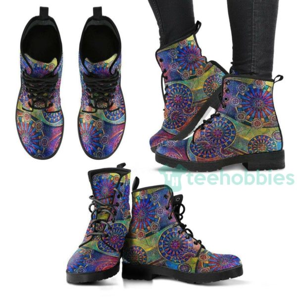 geometric mandala leather boots shoes 1 1E9bU 600x600px Geometric Mandala Leather Boots Shoes