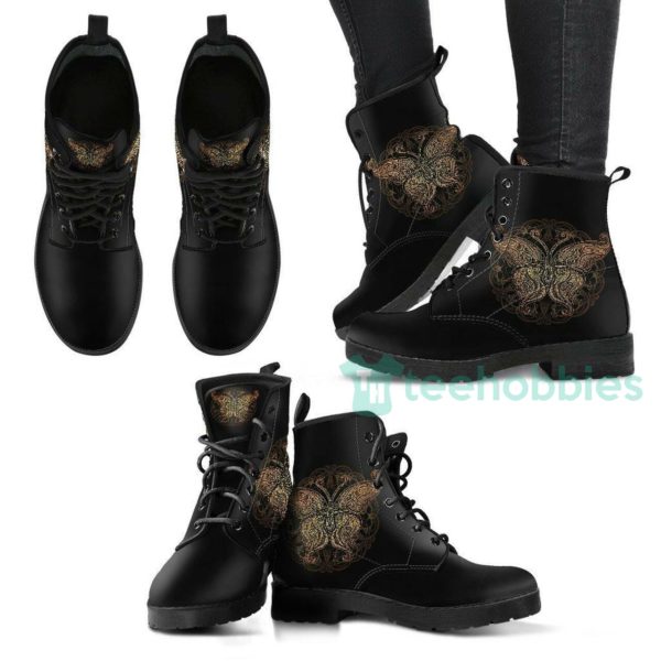 golden mandala butterfly leather boots shoes 1 ammHv 600x600px Golden Mandala Butterfly Leather Boots Shoes
