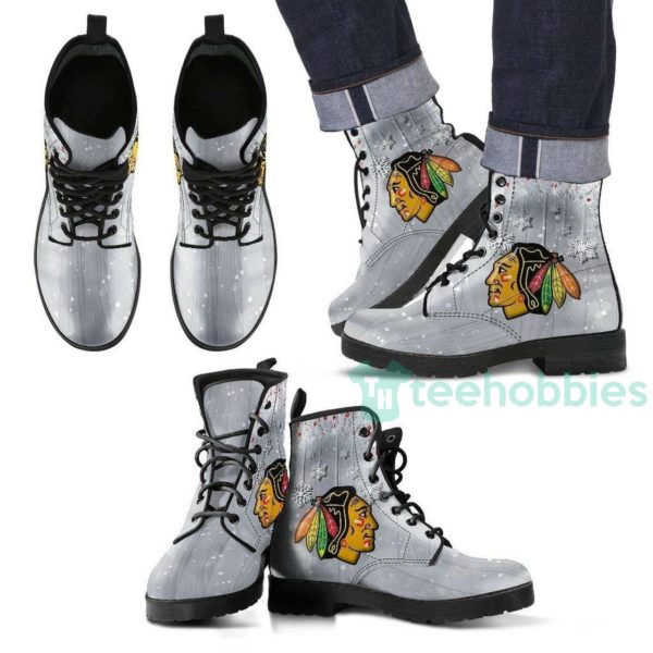 grey chicago blackhawks leather boots shoes 1 7IhlL 600x600px Grey Chicago Blackhawks Leather Boots Shoes