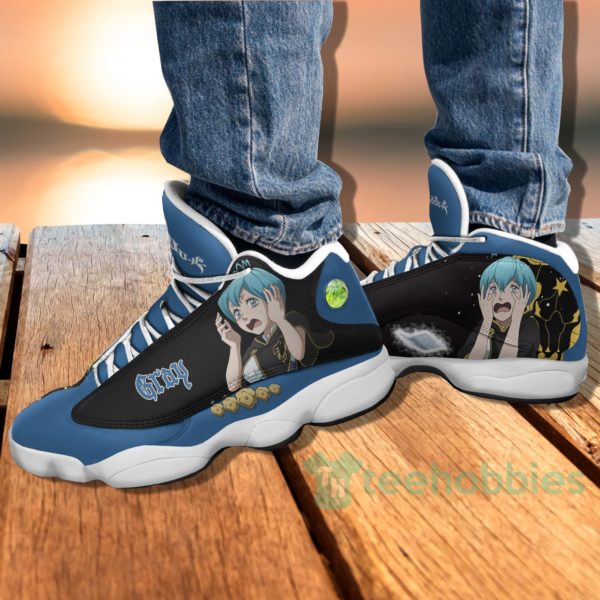 grey custom black clover anime air jordan 13 shoes 4 lfzSs 600x600px Grey Custom Black Clover Anime Air Jordan 13 Shoes
