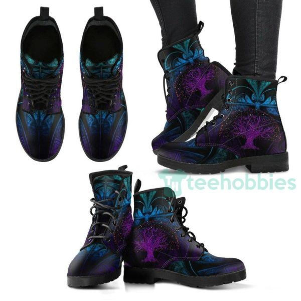 handcrafted blue purple fractal tree of life leather boots shoes 1 0gSpX 600x600px Handcrafted Blue Purple Fractal Tree Of Life Leather Boots Shoes