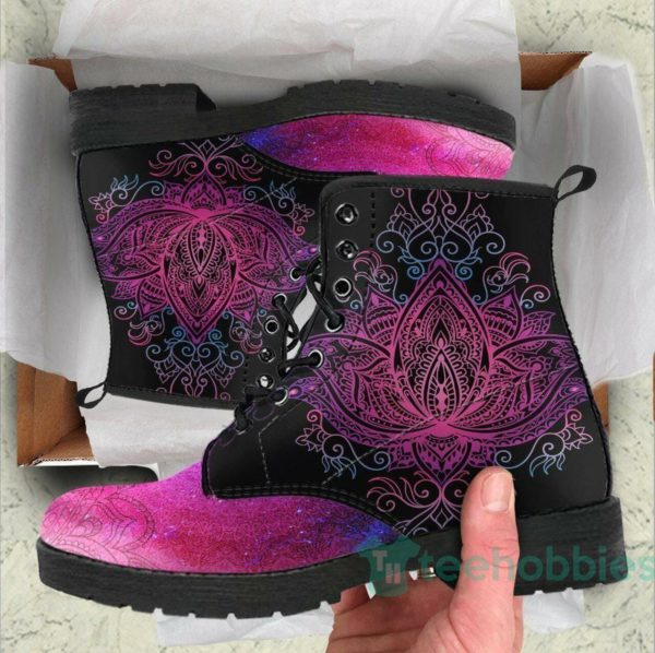 handcrafted lotus mandala leather boots shoes 1 bfX3a 600x598px Handcrafted Lotus Mandala Leather Boots Shoes