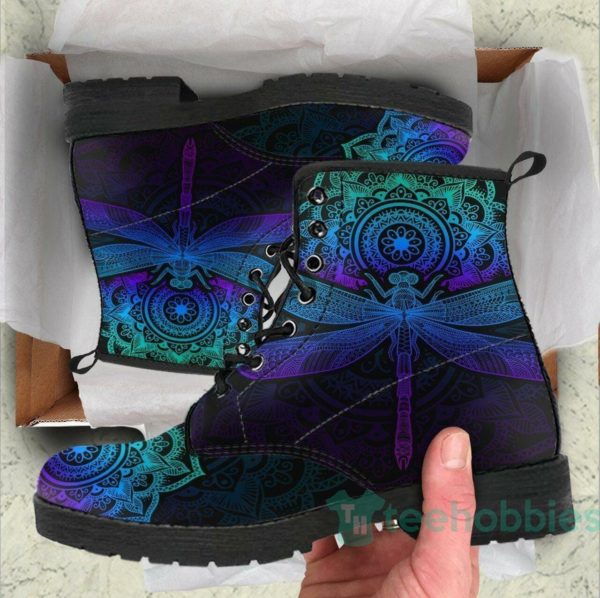 handcrafted mandala dragonfly pattern leather boots shoes 1 QwfId 600x598px Handcrafted Mandala Dragonfly Pattern Leather Boots Shoes