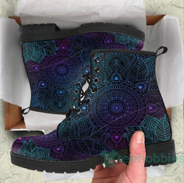 handcrafted purple mandala leather boots shoes 1 sMK9f 600x598px Handcrafted Purple Mandala Leather Boots Shoes