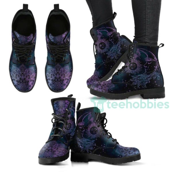 handcrafted purple night sun and moon leather boots shoes 1 0tynU 600x600px Handcrafted Purple Night Sun And Moon Leather Boots Shoes