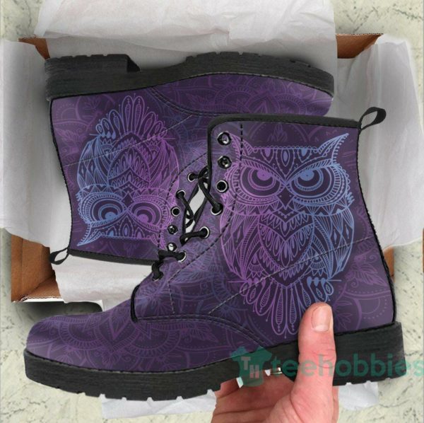 handcrafted purple owl pattern leather boots shoes 1 tXIl4 600x598px Handcrafted Purple Owl Pattern Leather Boots Shoes
