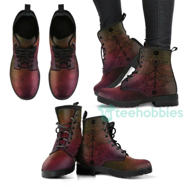 handcrafted red gradient dragonfly leather boots shoes 1 zg8LL 600x600px Handcrafted Red Gradient Dragonfly Leather Boots Shoes