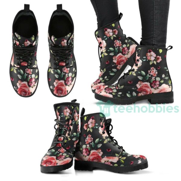 handcrafted rose flower leather boots shoes 1 W046U 600x600px Handcrafted Rose Flower Leather Boots Shoes