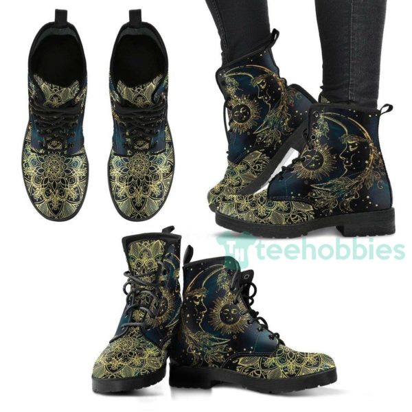 handcrafted sun and moon mandala leather boots shoes 1 Ii5xn 600x600px Handcrafted Sun And Moon Mandala Leather Boots Shoes