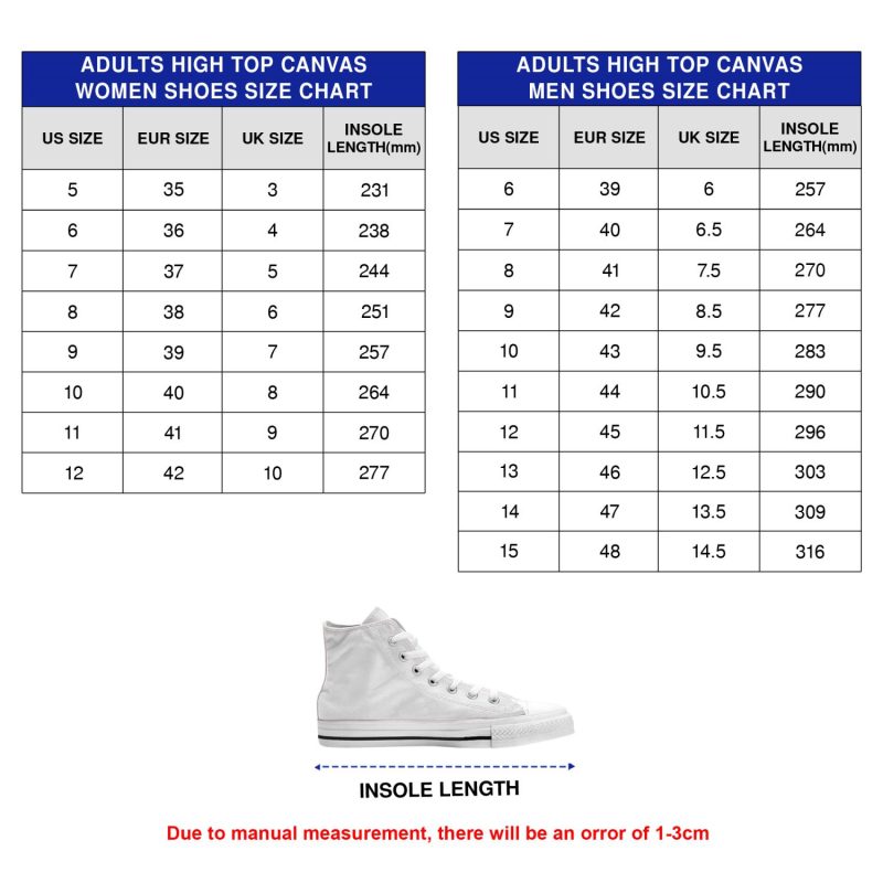 high top shoes size chart