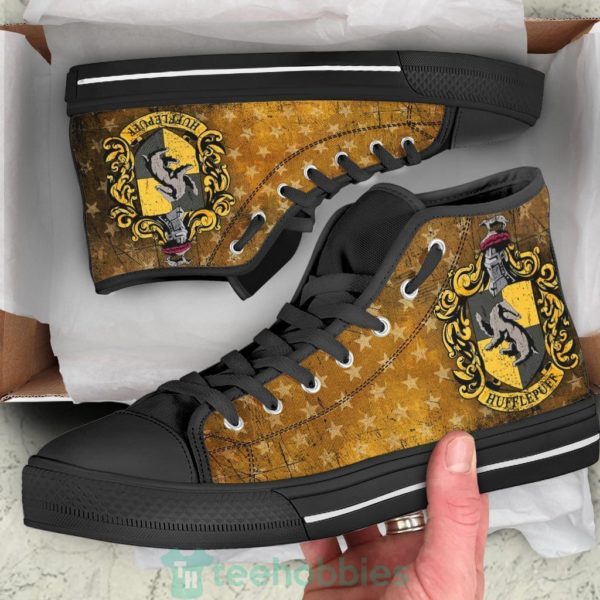 hufflepuff sneakers harry potter high top shoes fan gift 1 jILxT 600x600px Hufflepuff Sneakers Harry Potter High Top Shoes Fan Gift
