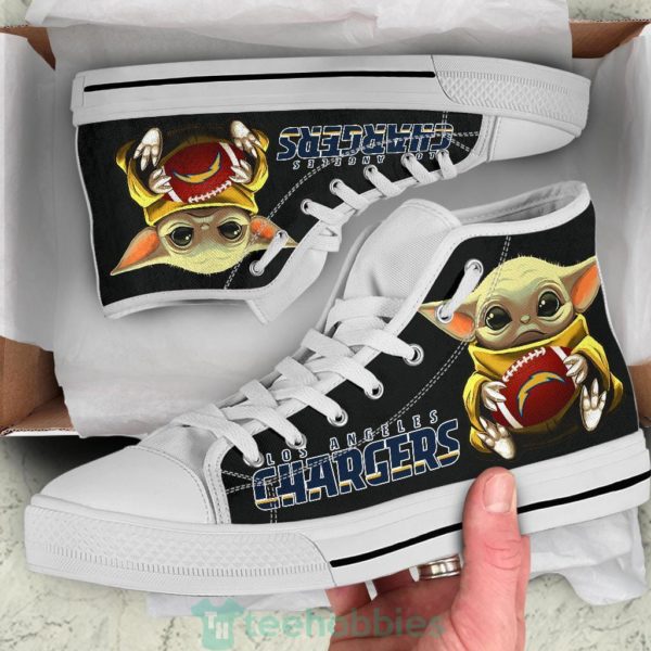 la chargers cute baby yoda high top shoes fan gift 2 YczLe 600x600px LA Chargers Cute Baby Yoda High Top Shoes Fan Gift