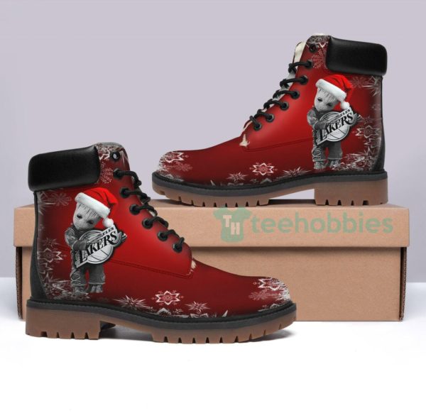 los angeles lakers basketball groot hug christmas winter leather boots 1 0lLX1 600x582px Los Angeles Lakers Basketball Groot Hug Christmas Winter Leather Boots