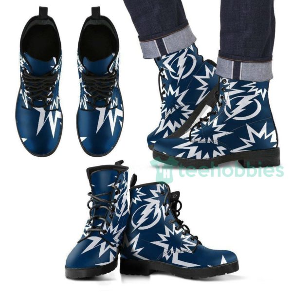 navy tampa bay lightning leather boots shoes 1 939MG 600x600px Navy Tampa Bay Lightning Leather Boots Shoes