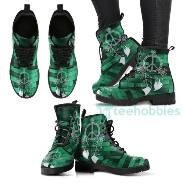peace dream catcher handcrafted green leather boots shoes 1 8XzXs 600x600px Peace Dream Catcher Handcrafted Green Leather Boots Shoes
