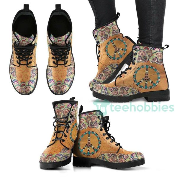 peace mandala brown handcrafted leather boots shoes 1 hWuxn 600x600px Peace Mandala Brown Handcrafted Leather Boots Shoes